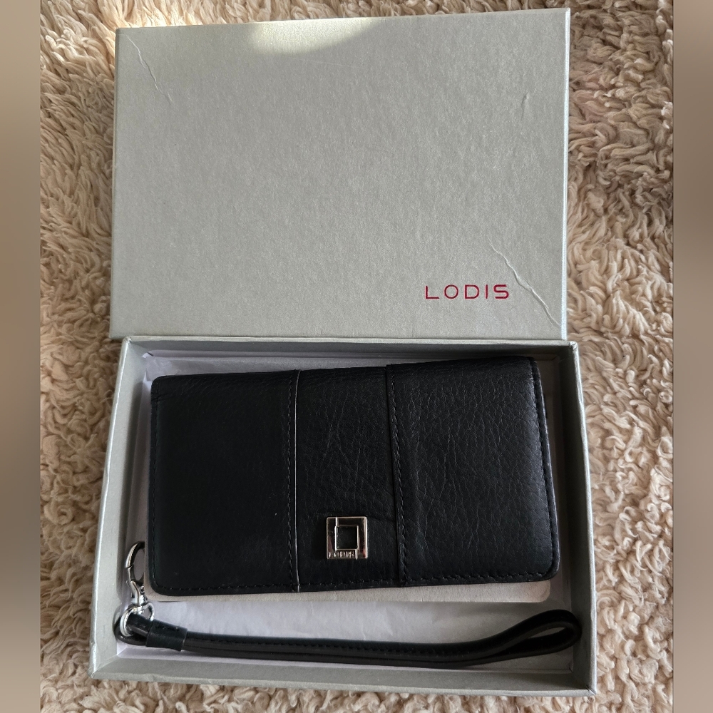 Lodis Leather Wallet Wristlet by with RFI. EUC Box Included.
